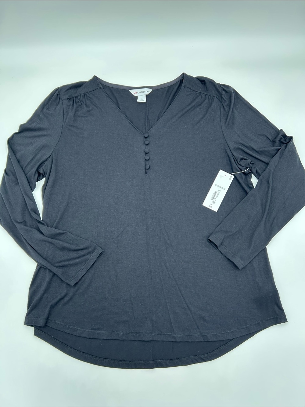 Liz Claiborne Black Long-Sleeve Button Henley Top XL NWT